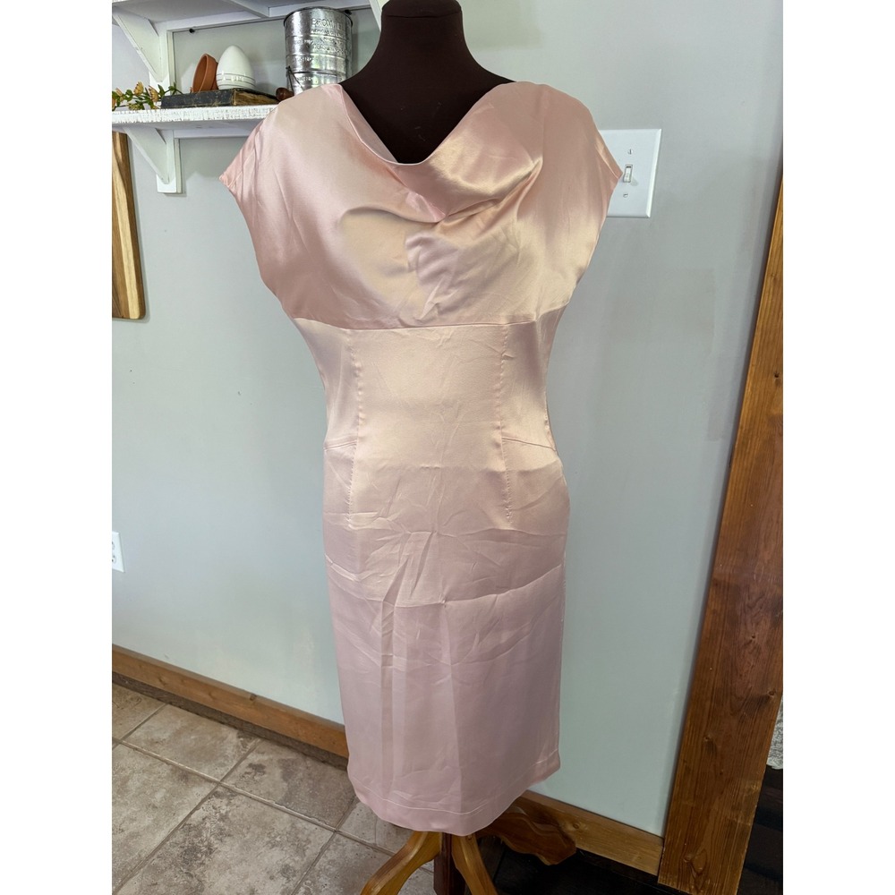 Escada‎ Pale Pink Silk satin cowl Neck Sheath Dress Size 40 or 10 event wedding